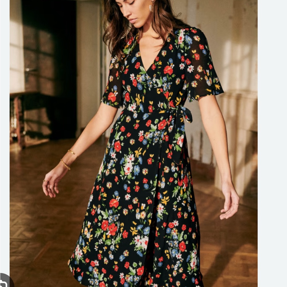 NWT Sezane floral black wrap dress size 36